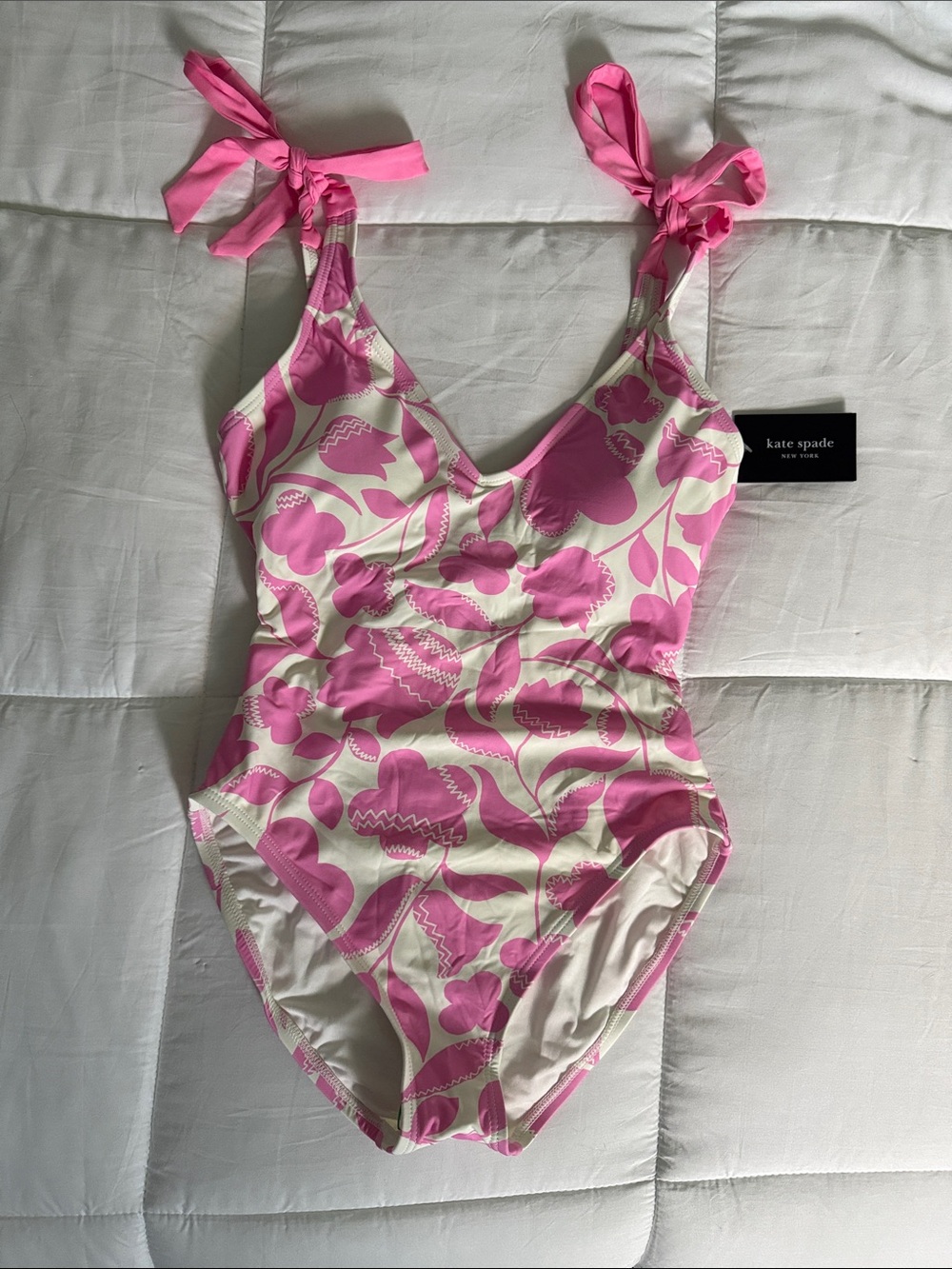 NWT Kate Spade Pink and White Floral Swimsuit